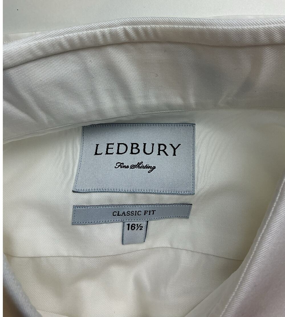 Ledbury Classic Fit Dress Shirt 17 35 Solid White Premium Fine Twill Business
